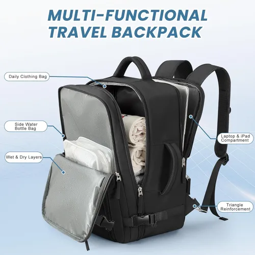 Miniatura 6 de Mochila de viaje Sinaliy para mujeres y hombres, Negro, Grande, Mochilas de viaje
