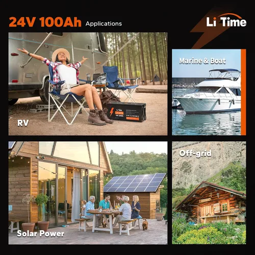 Miniatura 7 de Litime Batería de litio LiFePO4 de 24 V 100 Ah, 4000+ ciclos profundos, BMS integrado de 100 A para RV, motor de pesca por curricán, marino, solar