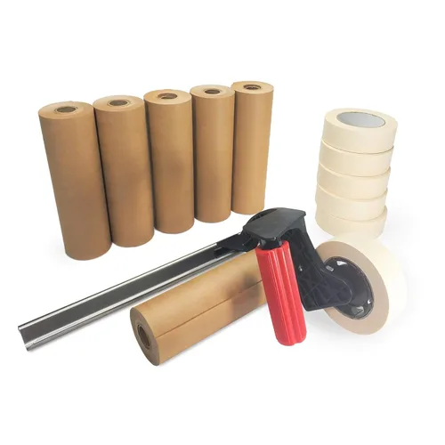 IDL Packaging Kit de enmascaramiento - Papel de enmascarar marrón de 9 pulgadas x 60 yardas (6 rollos) y cinta blanca de 1.41 pulgadas x 60 yardas