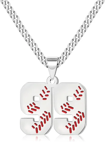 Miniatura 39 de Btysun Collares de béisbol de béisbol número 0-99 dijes de acero inoxidable para hombres, regalos de béisbol, papá, marido, regalo de Navidad