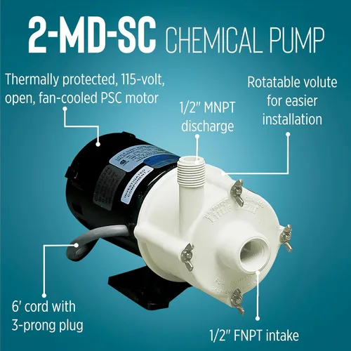 Miniatura 4 de Little Giant 580503 Bomba de accionamiento magnético semicorrosivo químico semicorrosivo de 115 voltios, 1/25 HP, 510 GPH 2-MD-SC, cable de 6 pies