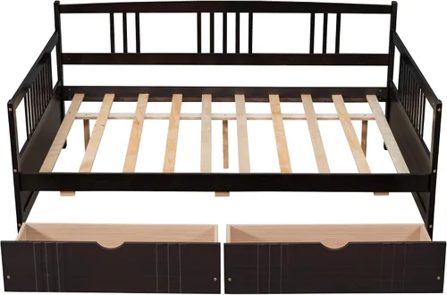 Miniatura 4 de MERITLINE Sofá cama de tamaño matrimonial, sofá cama de madera con cajones, sofá cama con cajones de almacenamiento matrimonial, sofá cama de doble