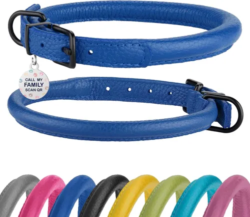 Miniatura 16 de Collar de cuero enrollado para perro, diseño redondo suave que evita enredos y enmarañe con etiqueta de identificación para perros pequeños, Hebilla