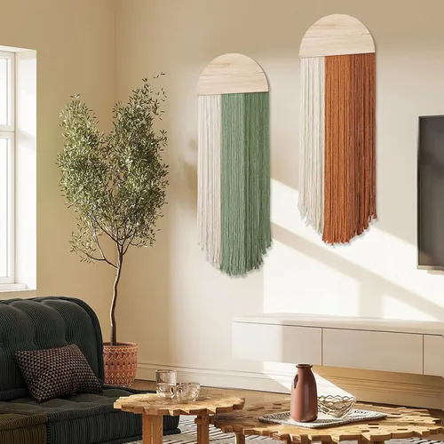 Miniatura 4 de Dremisland Macramé para colgar en la pared, decoración bohemia hecha a mano con borlas redondas, tapiz bohemio para colgar en la pared, decoración