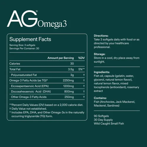 Miniatura 3 de AG1 Cápsulas blandas de aceite de pescado Omega 3 – 2000 mg de EPA y DHA de pescado capturado en la naturaleza, apoya la salud del corazón