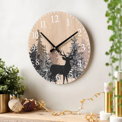 Miniatura 8 de SwallowLiving Reloj de pared con oso de cabaña, 12 pulgadas, silencioso, sin tictac, bosque de madera, vida silvestre, montaña, cabaña, reloj