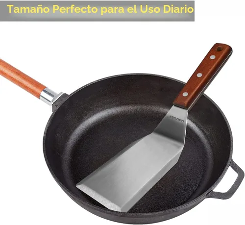 Miniatura 6 de Espátula de metal profesional para sartenes de hierro fundido y parrillas de parte superior plana, mango de silicona de espiga completa, hoja