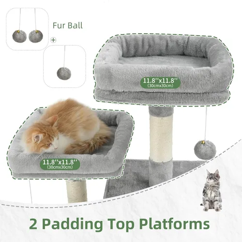 Miniatura 4 de Gitelsnour Árbol para gatos de varios niveles para gatos de interior, torre para gatos con 2 tablas de rascar, 2 plataformas acolchadas de felpa