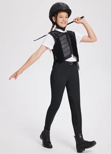 Miniatura 43 de baleaf Pantalones de equitación para niñas, pantalones ecuestres para niños, con parche en la rodilla, bolsillo con cremallera