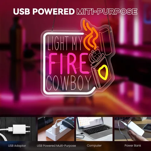Miniatura 5 de Señal de neón COWBOY de LIGHT MY FIRE, letreros de neón para decoración de pared del Día de San Valentín, luces de neón acrílico regulables
