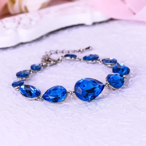 Miniatura 4 de BriLove Pulsera de cristal brillante para mujer, con múltiples lágrimas, para boda, fiesta nupcial, baile de graduación