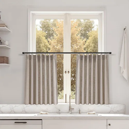 Miniatura 139 de Juego de 2 paneles de cortinas de ventana de cocina beige de 24 pulgadas de largo, con textura de lino, plisadas, filtrantes de luz, semi pequeñas
