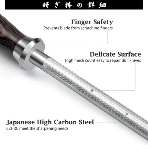 Miniatura 2 de HOSHANHO Varilla de Afilar, Varilla Afiladora de Cuchillos de Cocina Profesional de 12 Pulgadas, Acero Japonés de Alto Carbono para Afilar Cuchillos