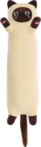 Miniatura 13 de Almohada de gato de felpa suave, almohada larga de juguete de animal de peluche para gatito, regalo para niños, novia (50CM, negro)