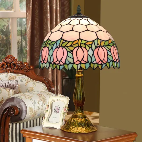 Miniatura 2 de Reemplazo de pantalla de lámpara Tiffany de 12 pulgadas, solo lámpara de vitral, diseño de flor de tulipán, para lámpara de mesa, luz colgante