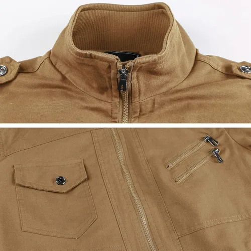 Miniatura 4 de HIJEWE Men Military Jacket Casual Cotton Utility Coat Spring Falls Durable Army Cargo Bomber Stand Collar Multi-Pocket Jacket