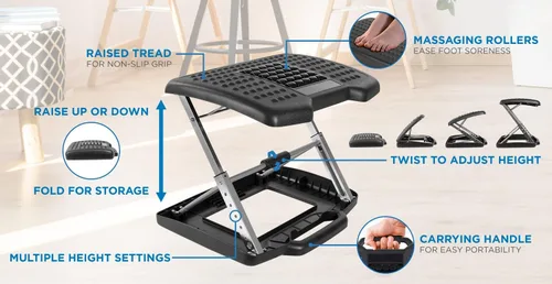 Miniatura 3 de Mount-It! Reposapiés para debajo del escritorio, altura ajustable e inclinación, reposapiés debajo del escritorio (3 a 15 pulgadas) con rodillos