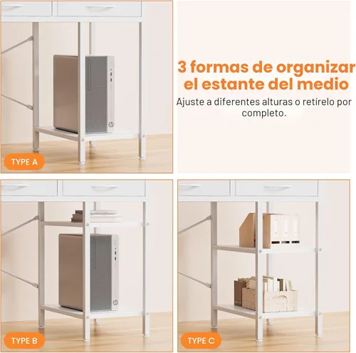 Miniatura 7 de Sweetcrispy Escritorio para computadora de 47 pulgadas con 6 cajones, escritorio para juegos de oficina en casa con estantes de almacenamiento