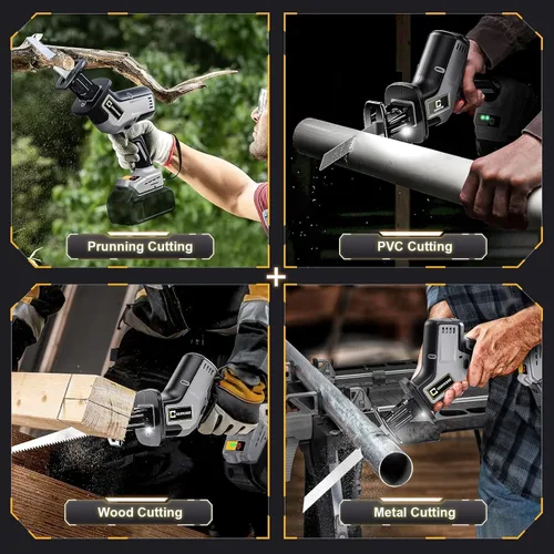 Miniatura 5 de Cerycose Sierra recíproca inalámbrica compatible con batería DeWalt de 20 V máximo, motor sin escobillas, velocidad variable 0-3000 Spm, cambio