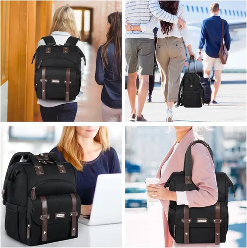 Miniatura 7 de Mochila para portátil para mujer, para trabajo de doctoras, profesoras, enfermeras, de 15.6 pulgadas, mochila universitaria de apertura amplia