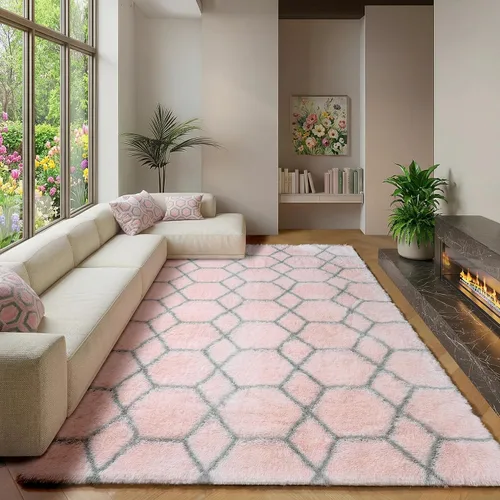 Miniatura 57 de ONASAR Alfombras de área para sala de estar y dormitorio, alfombra esponjosa lavable de 5x8 pies gris y blanca, alfombra de piso suave, afelpada