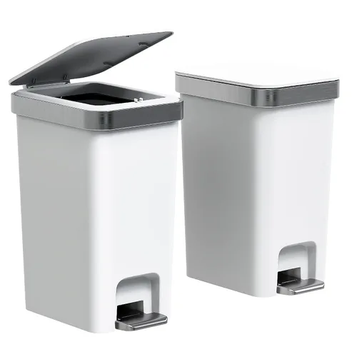 Miniatura 8 de Cubo de basura pequeño para baño con tapa de cierre suave, cubo de basura delgado de 10 litros/2.6 galones, escalón de metal y tapa superior