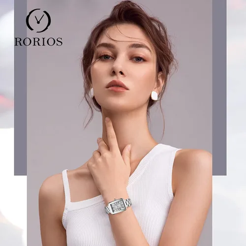 Miniatura 2 de RORIOS Reloj analógico de cuarzo para mujer, con correa de acero inoxidable, impermeable, retro, cuadrado, reloj elegante para mujer