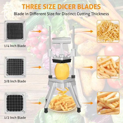 Miniatura 3 de Cortador comercial de verduras WICHEMI, cortador de frutas y verduras con 3 cuchillas, picador de cebolla comercial, picador de alimentos