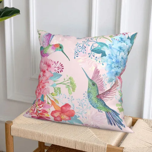 Miniatura 5 de Juego de 4 fundas de almohada de flamencos tropicales y flores rosadas, 18 x 18 pulgadas, diseño de peonías florales de mariposa, fundas de almohada