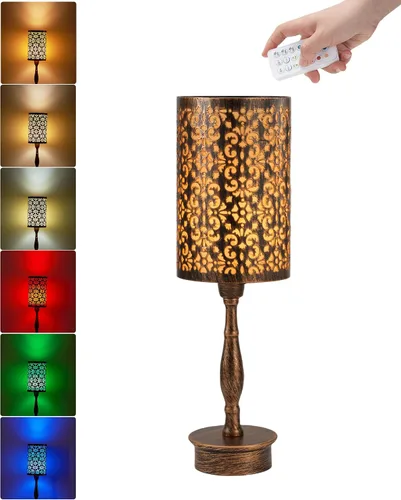 UMEXUS - Lámpara de mesa inalámbrica pequeña con bombilla recargable | Remote Control Timer & Dimmer & RGB Color Changing, Antique Ambient lighting