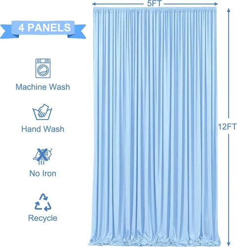 Miniatura 5 de 20 pies x 12 pies Cortinas de Telón de Fondo Azul Bebé Sin Arrugas para Bodas y Fiestas, Telón de Fondo de Tela Azul, Cortinas para Bodas