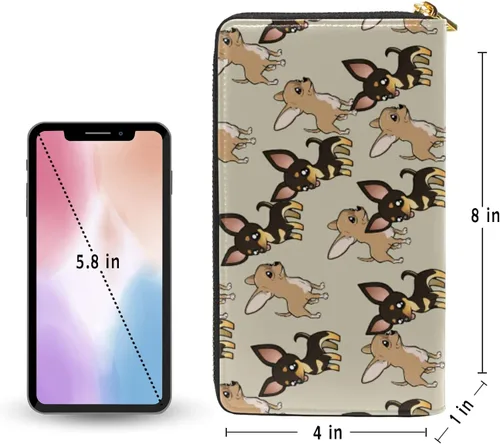 Miniatura 5 de Cartera larga para mujer, monedero con cremallera, cartera de cuero, Lindo cachorro chihuahua, Cartera con cremallera