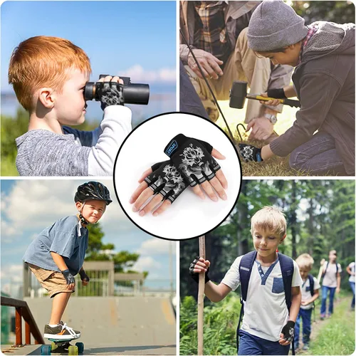 Miniatura 7 de Accmor Guantes de pesca para niños, guantes deportivos para niños, guantes de ciclismo para niños, guantes de medio dedo para ciclismo, camping