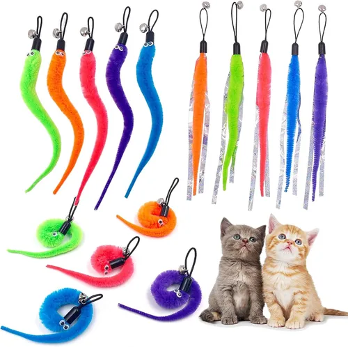 Miniatura 3 de Recambios de gusano de juguete para gatos, 15 piezas interactivas para gatos de interior 15 piezas de repuestos de gusano
