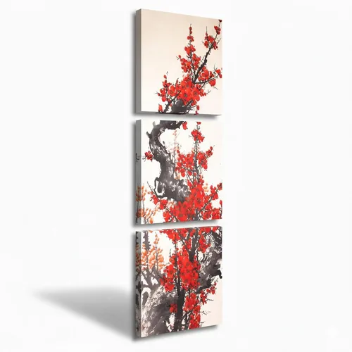 Miniatura 55 de Arte de Pared de Acuarela de Estilo Asiático Tradicional Chino Pájaro en Rama de Flor de Cerezo Roja Decoración Paisaje Floral Oriental Pintura