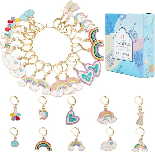 Miniatura 24 de SUNNYCLUE 1 Caja 30Pcs Marcadores de Puntada para Tejer y Ganchillo, Adornos de Flor de Margarita, Perlas de Perla, Tirador de Cremallera, Clip 30