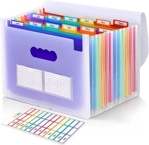 Miniatura 13 de SKYDUE Organizador de archivos de acordeón, carpeta de archivos expandible con 13 bolsillos, organizador portátil de recibos de papel para Negro