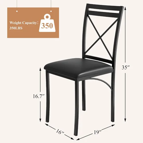 Miniatura 6 de VECELO Juego de 4 sillas de comedor de metal, patas de acero y asientos acolchados de piel sintética para cocina, sala de estar, color negro