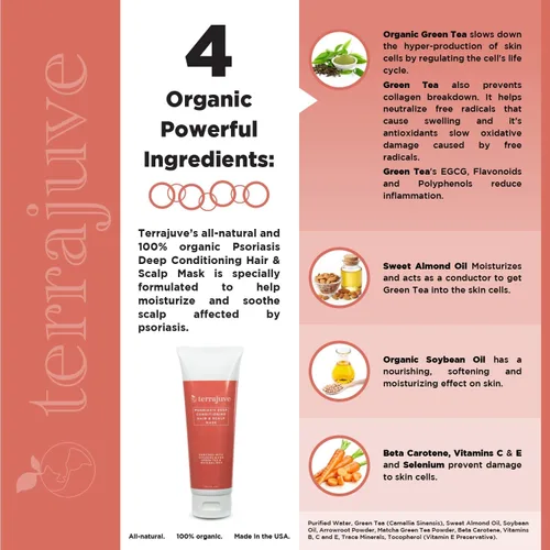 Miniatura 5 de Terrajuve Acondicionador de máscara de psoriasis para cabello y cuero cabelludo, hidratante natural, loción calmante para piel seca, picazón, roja