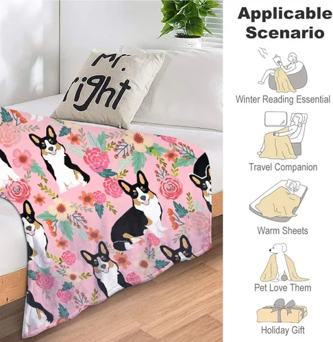 Miniatura 6 de Manta de Corgi regalos para las amantes de Corgi para mujeres, lindas flores corgis, manta de franela de forro polar, suave y cálida manta rosa