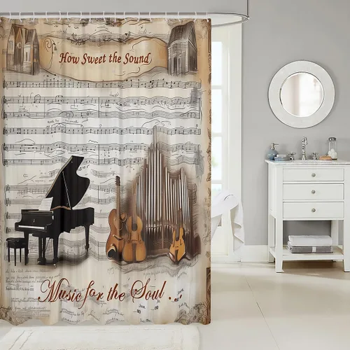 Miniatura 2 de Castle Fairy Cortina de ducha de violonchelo de piano, cortina impermeable para niños, niñas, niños y adultos, decoración de habitación