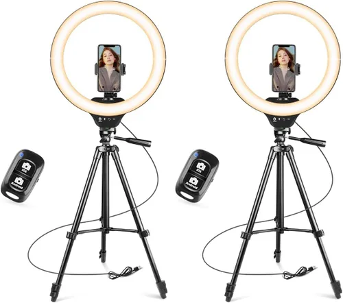 Miniatura 10 de SENSYNE - Anillo de luz de 10 pulgadas con soporte de trípode extensible de 50 pulgadas, luces circulares LED con soporte para teléfono