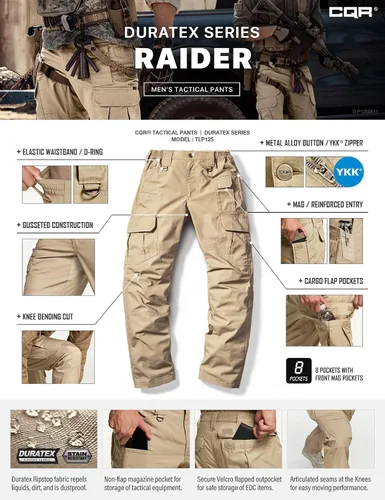 Miniatura 8 de CQR - Pantalones tácticos tipo cargo para hombre, tejido ripstop, resistentes al agua, ligeros, para uso diario, trabajo, senderismo o exteriores
