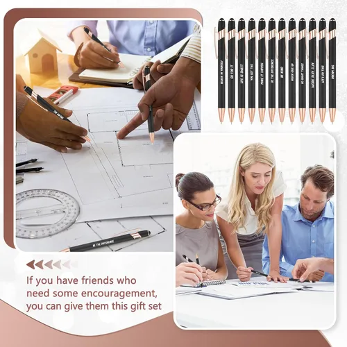 Miniatura 4 de Yeaqee 24 piezas de bolígrafos de bola inspiradores, tinta negra retráctil con citas motivacionales, con punta de lápiz táctil, mensaje alentador