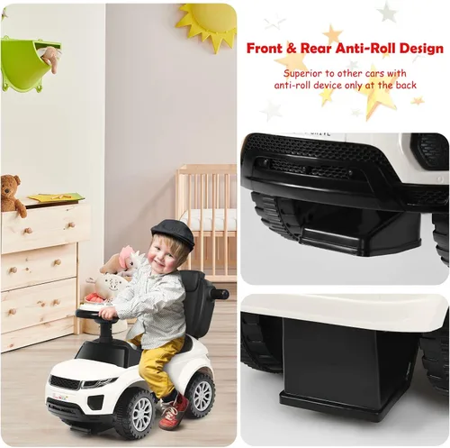Miniatura 5 de Costzon 3 en 1 Coche de Paseo y Empuje, Carriola Deslizante con Bocina, Música, Luz, Almacenamiento Bajo el Asiento, Mango Parental, Barreras