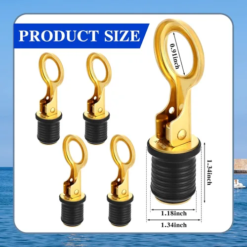 Miniatura 2 de Amyhill 4 Pcs Boat Plugs Snap Handle Boat Plugs for 1 Inch Diameter Marine Drain Twist Metal Rubber Accessories for Lifeboats Fishing Boats Ferries
