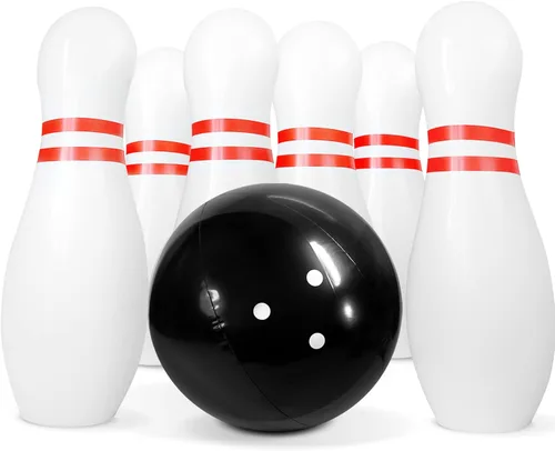 Novelty Place Juego de bolos gigante inflable para la familia, bola de 14 pulgadas y 6 pines de gran tamaño de 22 pulgadas, juego de patio inflable