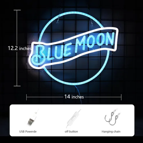 Miniatura 3 de Letreros de Neón Luna Azul para Decoración de Pared Luces de Neón para Dormitorio Letreros LED Adecuados para Cueva de Hombre Bar Pub Restaurante