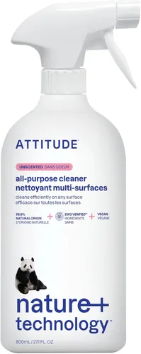 ATTITUDE Spray limpiador multiusos, verificado por EWG, vegano, fabricado con 94% de ingredientes a base de plantas, sin rayas para cocina, baño,