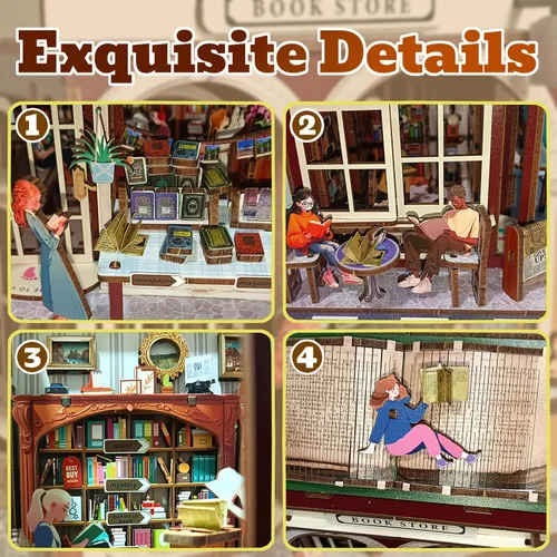 Miniatura 4 de Rompecabezas de madera 3D, kits de rincón de libros para adultos, kits de construcción de casas en miniatura, manualidades de madera